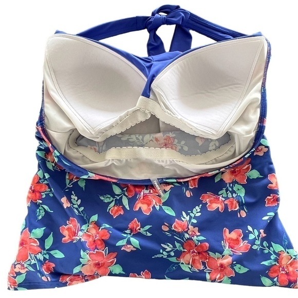 Lands’ End V-neck Halter Floral Tankini Top Size 12 - Picture 5 of 7